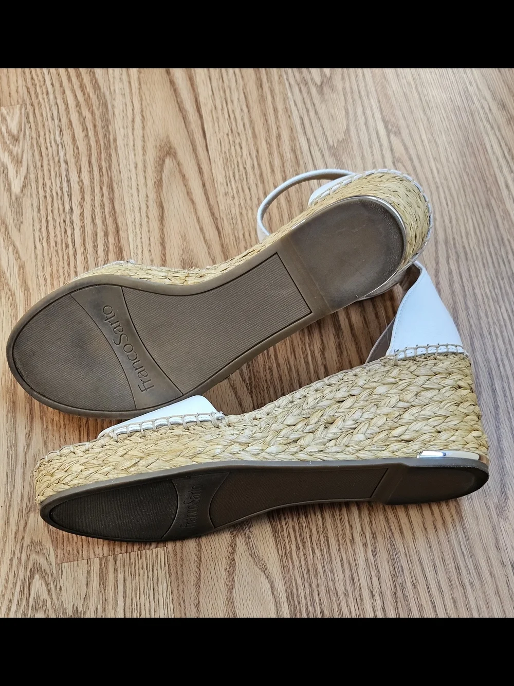 ​Franco Sarto White Leather Wedge Espadrille Sandals